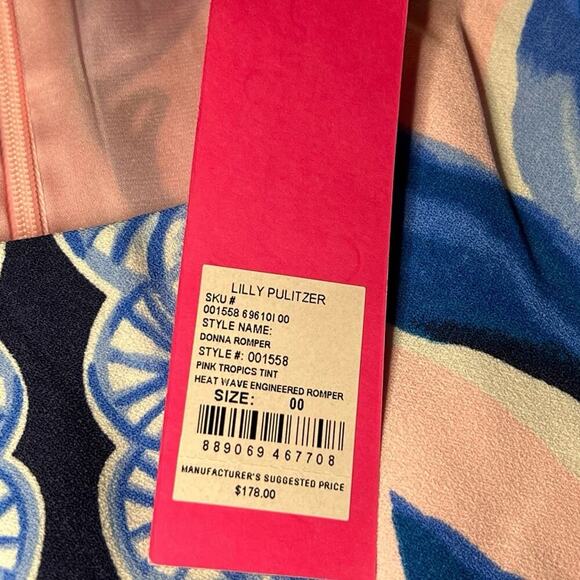 NWT Lilly Pulitzer Donna Romper Pink Tropics Heat Wave Engineered Size 00 Spring - Picture 6 of 8
